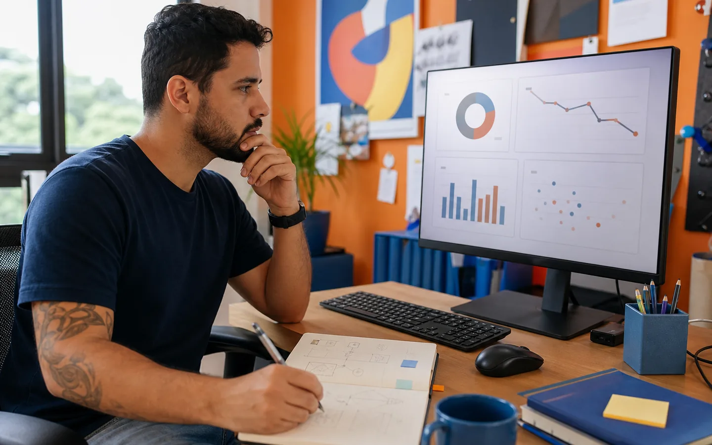Profissional analisando gráficos de uma campanha de e-mail com pouco retorno