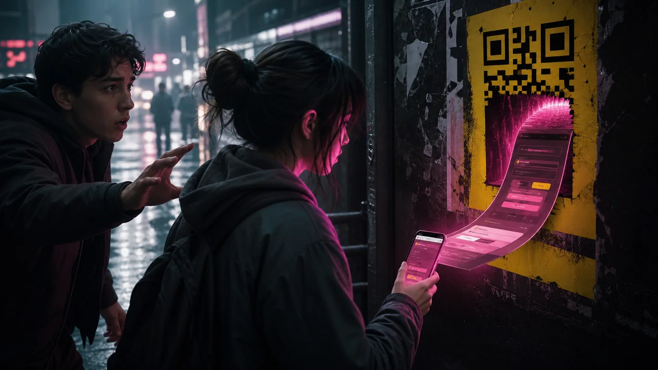 Pessoa conferindo um QR Code suspeito antes de realizar pagamento no celular
