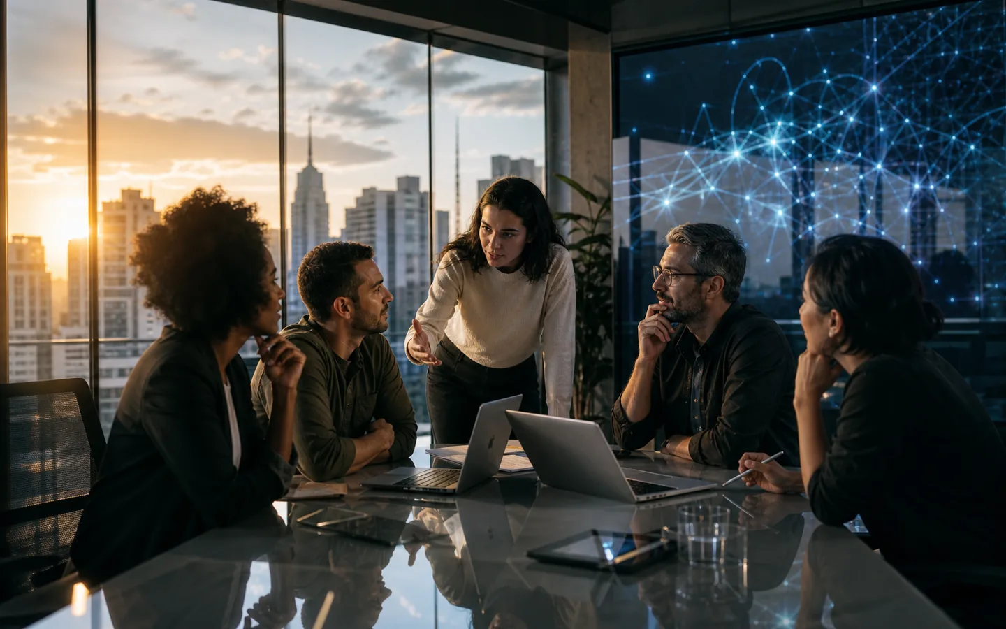 Equipe brasileira de tecnologia discutindo estratégia de inteligência artificial