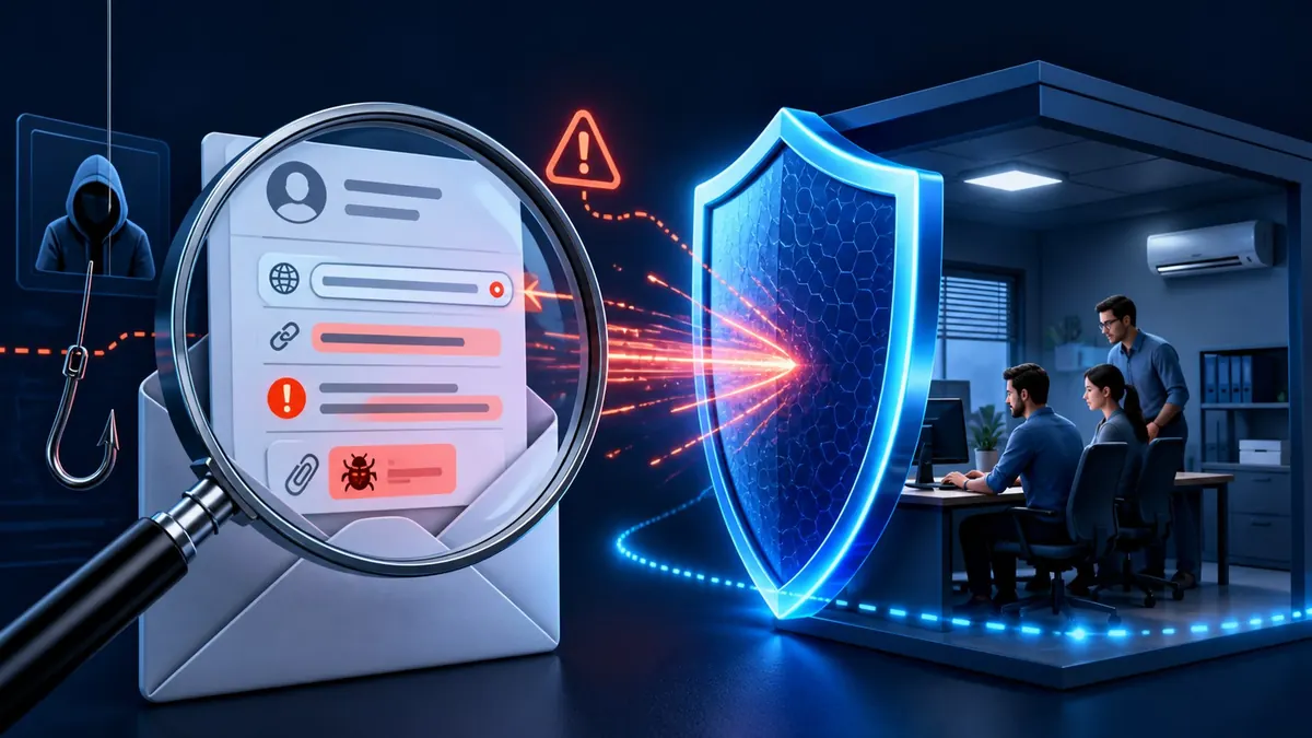 Mensagem de phishing sendo analisada e bloqueada por uma camada de segurança