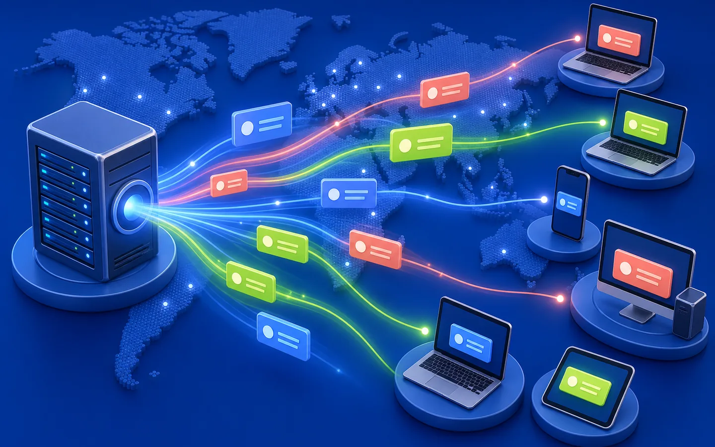 Registros de DNS se propagando de um servidor para dispositivos em várias regiões